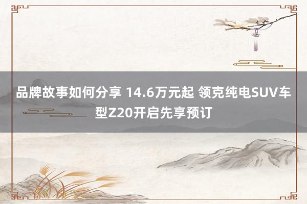 品牌故事如何分享 14.6万元起 领克纯电SUV车型Z20开启先享预订