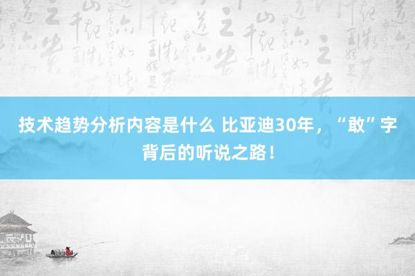 技术趋势分析内容是什么 比亚迪30年，“敢”字背后的听说之路！