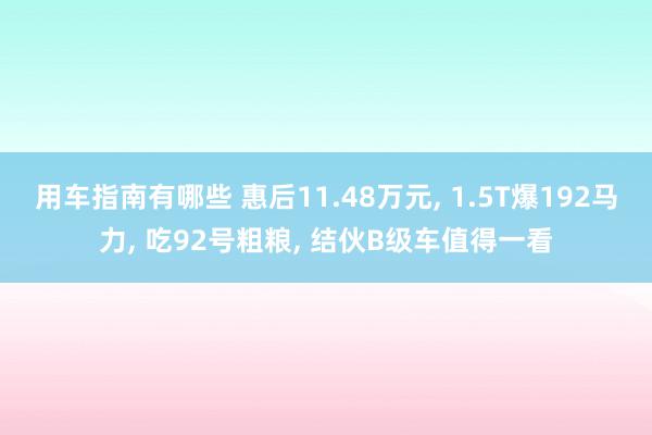 用车指南有哪些 惠后11.48万元, 1.5T爆192马力, 吃92号粗粮, 结伙B级车值得一看