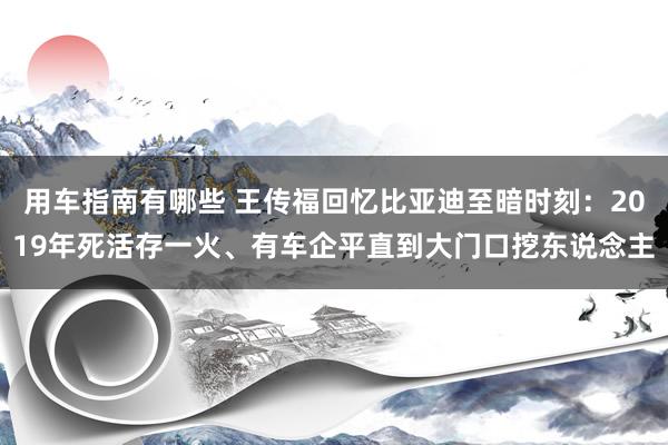 用车指南有哪些 王传福回忆比亚迪至暗时刻：2019年死活存一火、有车企平直到大门口挖东说念主